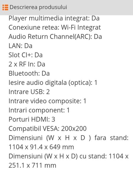 Televizor smart LG 49UJ620V 4K Ultra HD, ca nou (cu stativ si telecomanda)